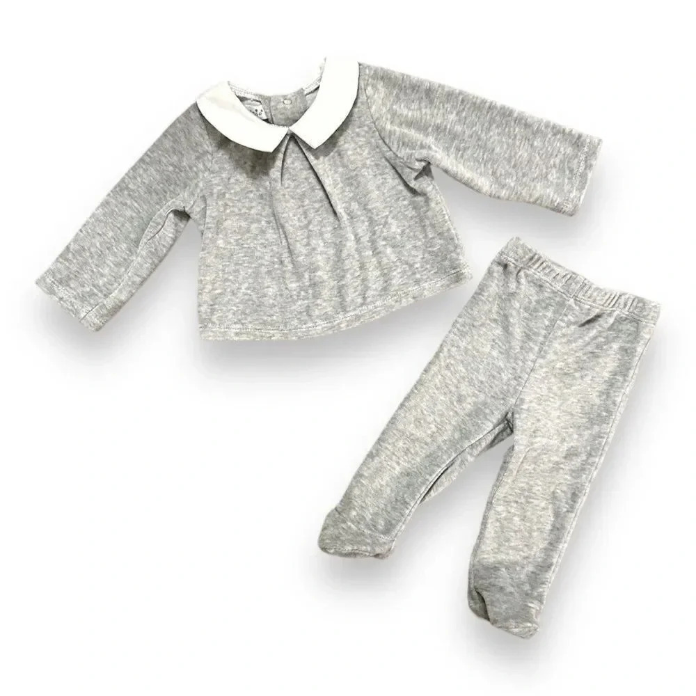 Mud Pie | Gray Velour Set (0-3 mos)